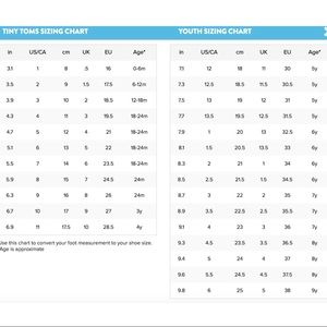 Toms Shoes Tiny And Youth Sizing Guide